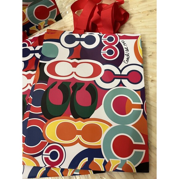 Coach Gift Bag Shopping POPPY Signature C Logo Ribbon Handle Colorful‎ Paper Y2K - Picture 1 of 3